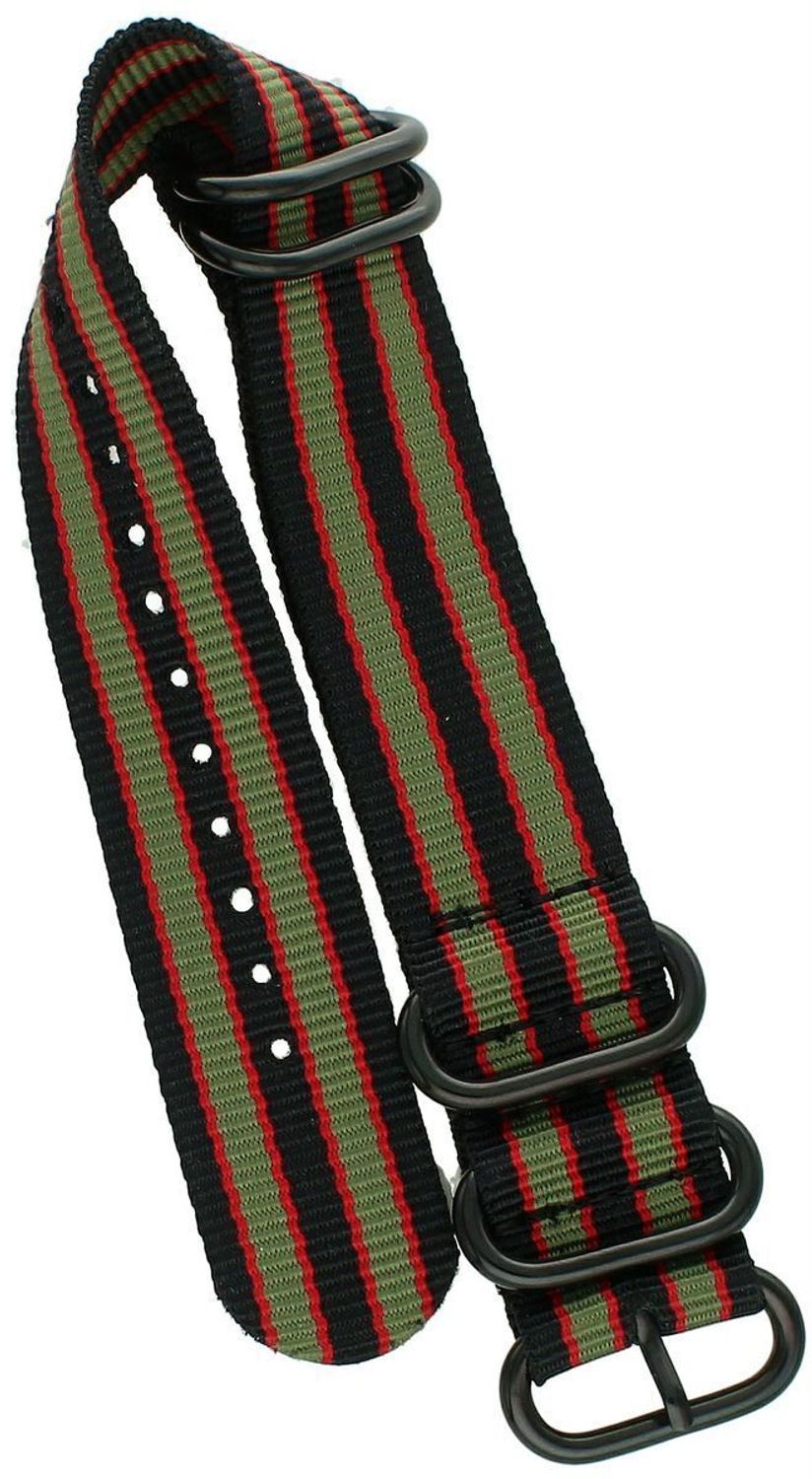 Stylowy pasek do zegarka NATO 043 w trzech kolorach czarnym, czerwonym i zielonym. Parciany materiał, długość 26 cm, szerokość 22 mm. Idealny do codziennych i casualowych stylizacji.1.jpg